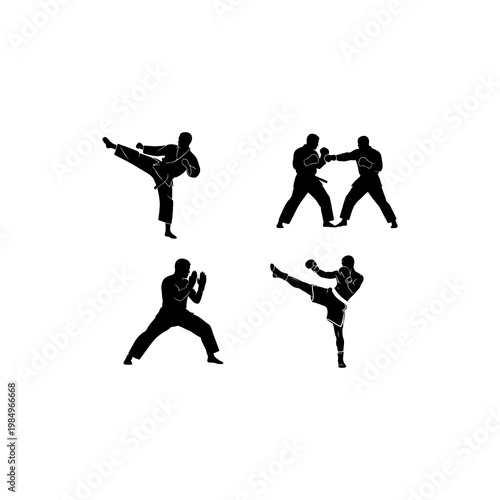 Silhouettes of people practicing martial arts.