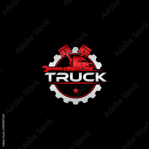 Red Truck Logo with Gear.