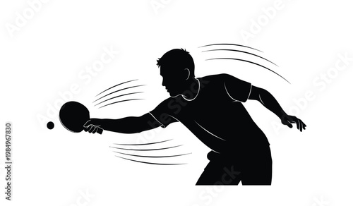 A dynamic black silhouette depicts a table tennis player in mid swing poised to strike the ball with power and precision silhouette high quality