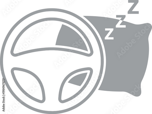 Vector graphic illustration of a sleepy driver with steering wheel and pillow