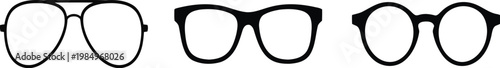 Various black glasses for men and women in vector illustration
