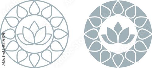 Vector graphic illustration of two lotus flower designs in circular patterns with petals