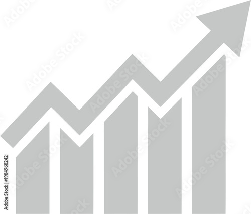 Vector graphic illustration of a growing bar chart with an upward trend arrow