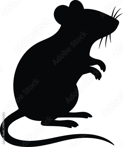 A black silhouette illustration of a mouse sitting on its haunches