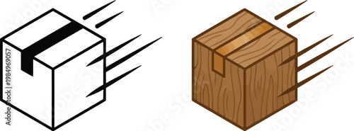 Colorful vector graphic illustration of six moving boxes in different materials and colors