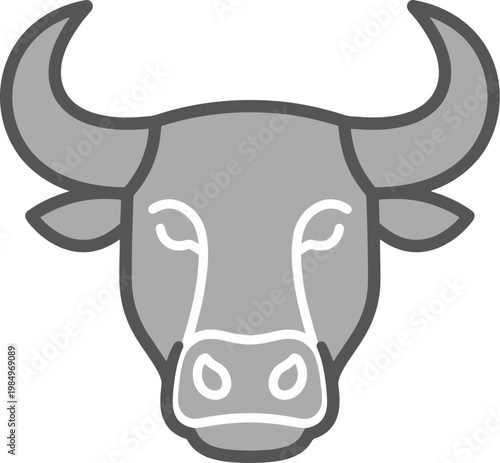 Vector illustration of a bull's head in gray tones and white accents
