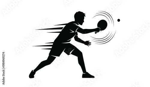A dynamic depiction of a male athlete in mid swing playing table tennis showcasing speed and agility captured as a silhouette high quality professional