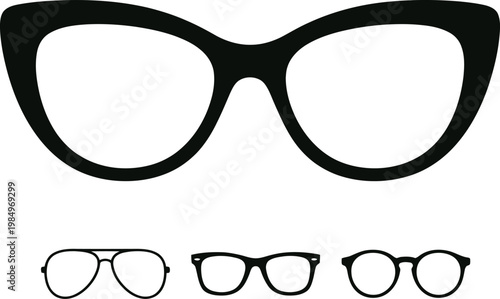 Vector illustration of various eyeglasses and sunglasses designs