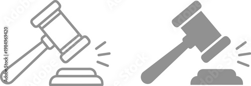 Vector graphic illustration of two gavel icons in different shades of gray