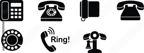 Vector graphic illustration of various old and new telephone designs and symbols used for communication purposes effectively