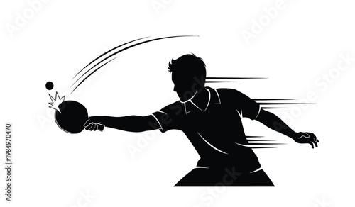 A dynamic illustration depicts a table tennis player in mid swing powerfully hitting a ball with speed and precision silhouette high quality professional detailed