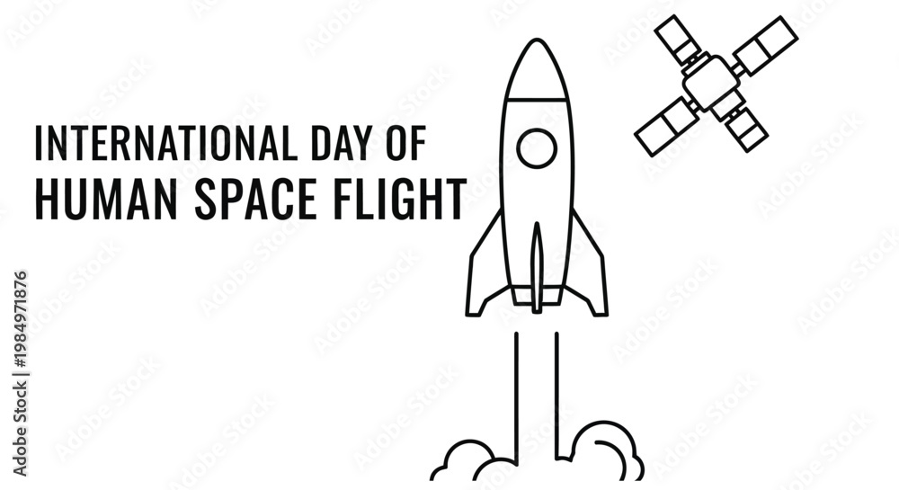 Fototapeta premium International day of human space flight graphic with rocket and satellite illustration