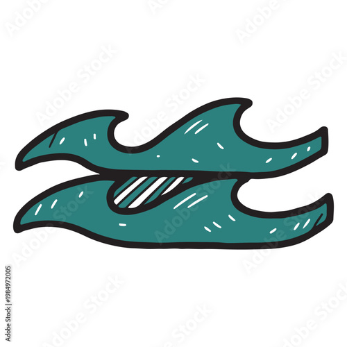 Abstract Teal Wave Symbol.