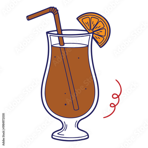 Delicious Chocolate Drink with Orange Slice and Straw.