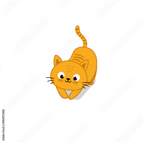 red cartoon cat sits on a white background. Cute ginger kitten in flat style for postcard, banner, web, design, arts. Vector illustration