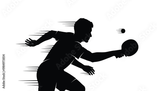 A dynamic illustration depicts a table tennis player in mid swing showcasing intense motion and focus presented as a silhouette high quality professional detailed