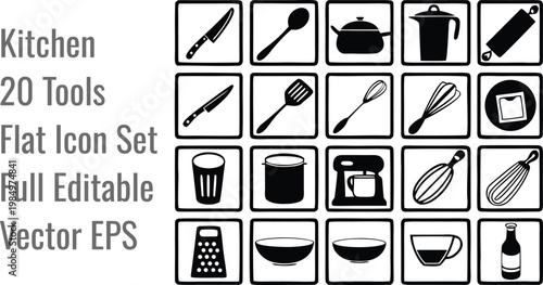 Kitchen Tools Line Icon Set Cooking Utensils Minimal Outline Vector Collection