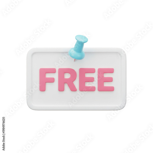 A free tag with a push pin attached to it isolated on transparent background