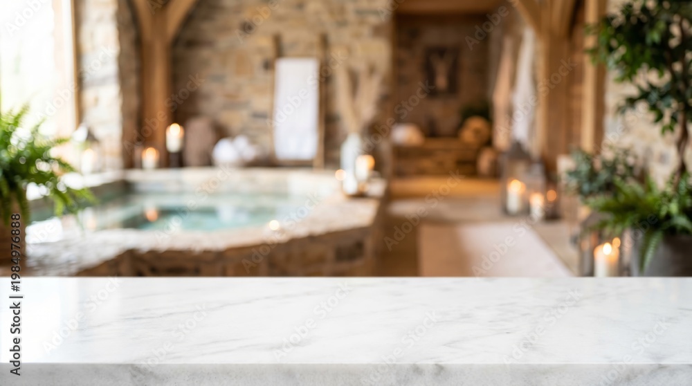 Fototapeta premium Luxury Spa Interior with Marble Counter for Product Display