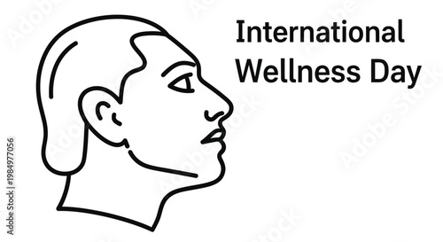 Line drawing of a face alongside text celebrating international wellness day
