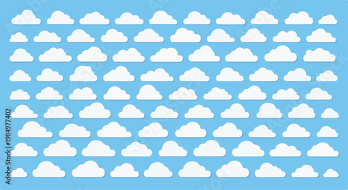 Pattern of white clouds on a blue sky background creating a peaceful and serene atmosphere