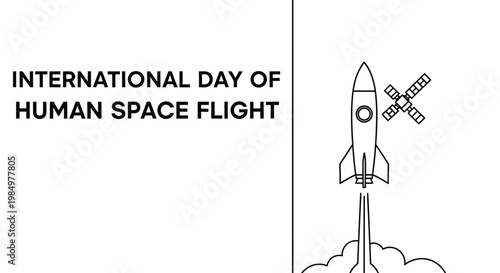 Foto International day of human space flight illustration with rocket and satellite
