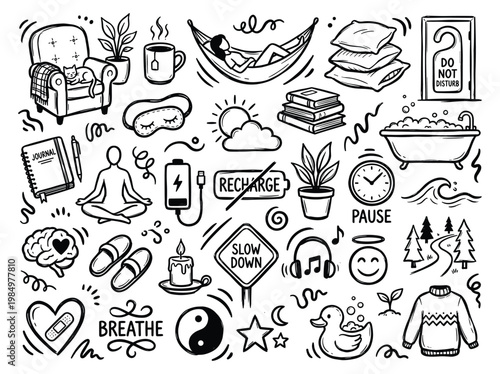 Business expansion doodle illustrations show growth and relaxation concepts