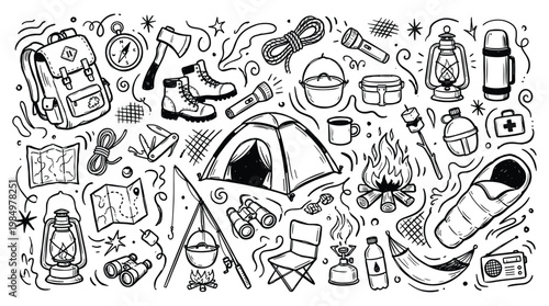 People enjoy outdoor camping with various gear and equipment in nature