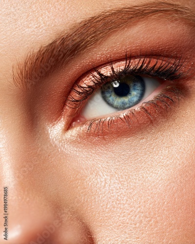 Editorial Beauty Portrait of Woman with Vibrant Colorful Makeup and Bold Blended Eyeshadow
