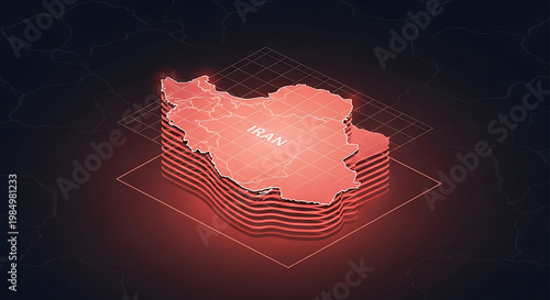 Glowing 3D map outline of iran with connection illumination abstract