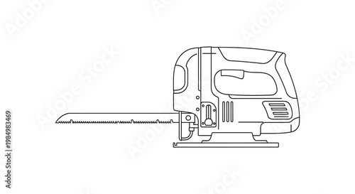 Linear drawing of a power tool a jigsaw in a minimalist silhouette