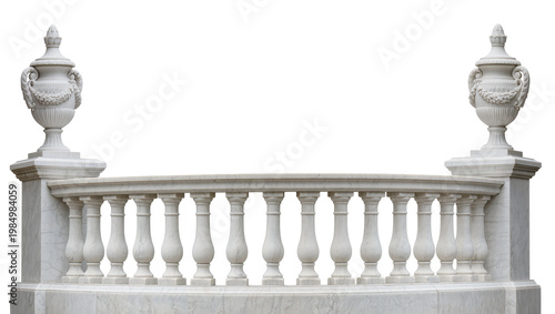 Konstfotografi Ornate white marble balustrade with decorative urns, isolated on transparent bac