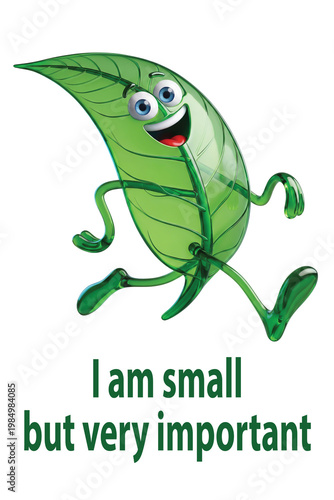 Fluffy green leaf cartoon, a messenger of nature and environment. Modern digital design for shirts or educational ecological campaigns
