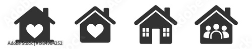 house icons set with heart and people symbols vector illustration on transparent background