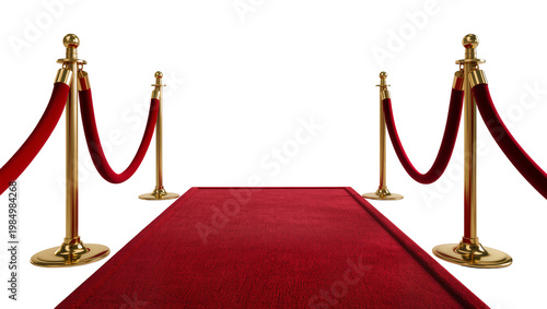 Bild auf Leinwand Red carpet with gold stanchions and velvet ropes, isolated on transparent backgr