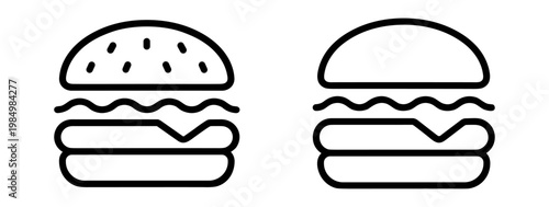 burger outline icon set with sesame seed and plain bun variations food symbol collection on transparent background
