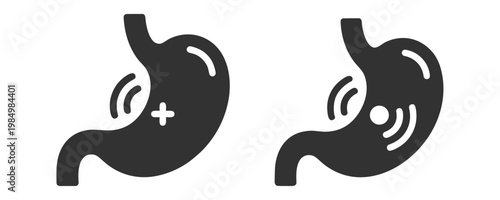 stomach icons with medical and pain symbols vector illustration on transparent background