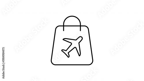 Shopping Bag With Airplane Animated Icon With Alpha Channel. Travel Retail, Duty-Free Shopping, And Tourism Merchandise Motion Graphic. Airport Purchases. 4K Video On Transparent Background