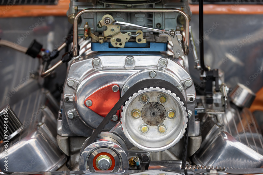 Fototapeta premium Supercharger engine with shiny chrome components delivering power