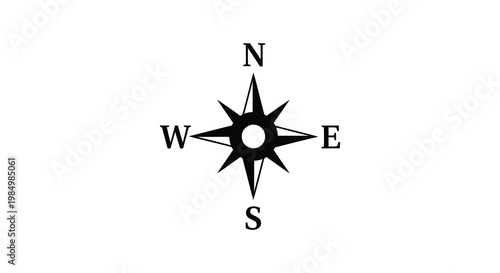 A classic compass rose displaying cardinal directions rendered as a striking silhouette