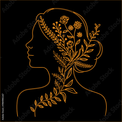 silhouette of woman with flowers