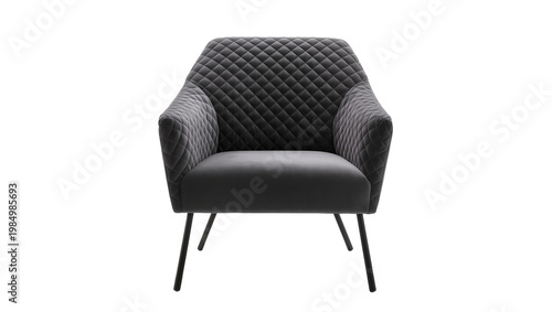 фотографія Quilted dark gray armchair with slim metal legs, isolated on transparent backgro