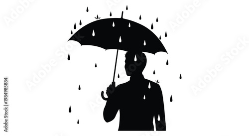 A person holding an umbrella in the rain a striking black silhouette