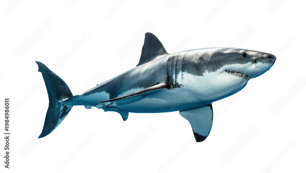 Fototapeta premium Great white shark with sharp teeth, isolated on transparent background