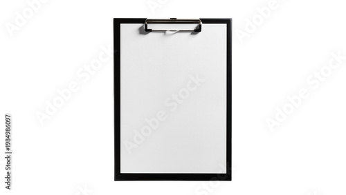 Foto Black clipboard with blank white paper, isolated on transparent background