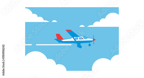 Airplane flying through clouds vector illustration isolated on white background