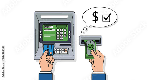 Atm banking illustration cash withdrawal and financial transactions concept
