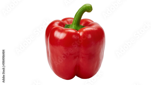 Schilderij op canvas Shiny red bell pepper with green stem, isolated on transparent background