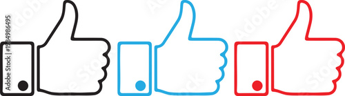 Thumbs Up Line Icon Set Like Approval Symbol Outline Social Media Vector Collection
