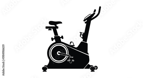 Black stationary exercise bike graphic design minimalist illustration stark contrast silhouette